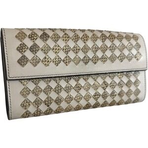 Bottega Veneta Intrecciato Python Leather Continental Wallet Beige Tan Dust Bag